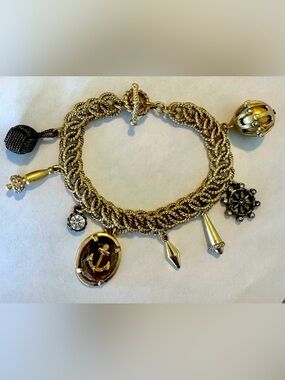 Banana Republic Nautical Charm Bracelet Anchor Ship Wheel Gold